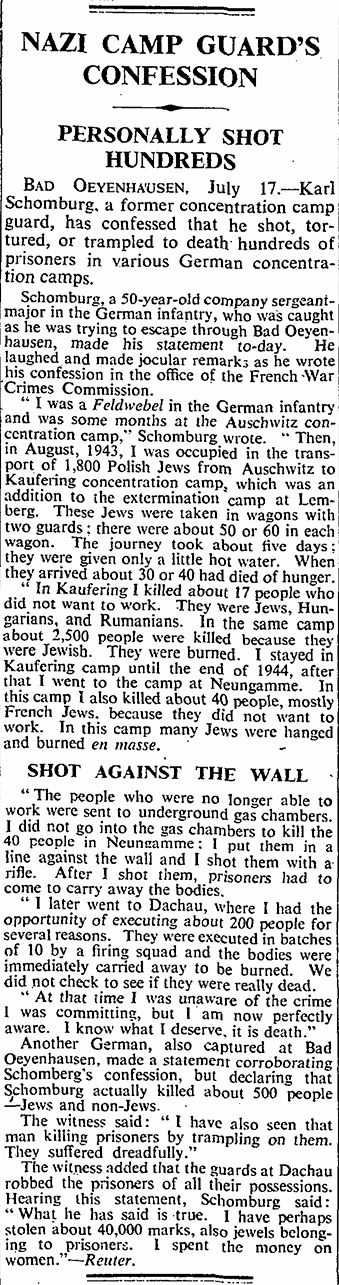 Times (London) - 18 Jul 1945 pg3 - Karl Schomburg confession.jpg