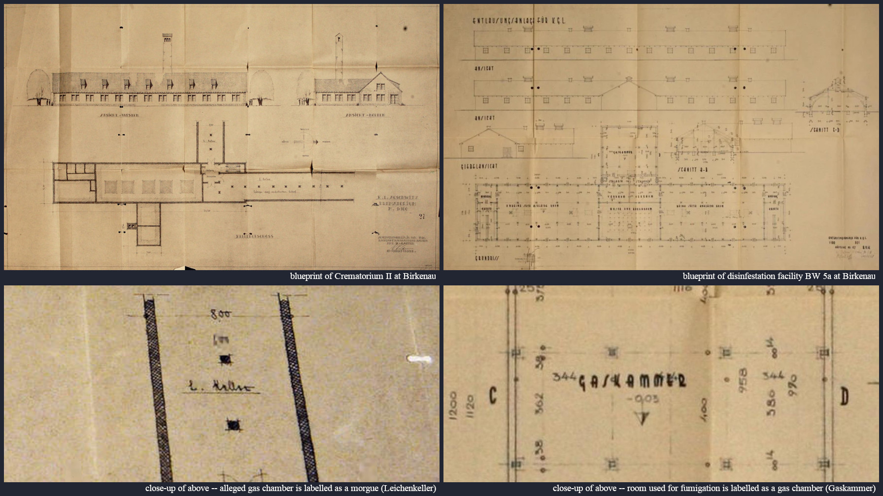 blueprints found in 2008 show that 'Gaskammer' refers to a fumigation room, whereas 'Leichenkeller' is the label for Birkenau's alleged gas chambers, Crema II, BW 5a, 1941.jpg